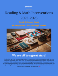 MTSS. Reading & Math Interventions Quick Reference. 2022.2023